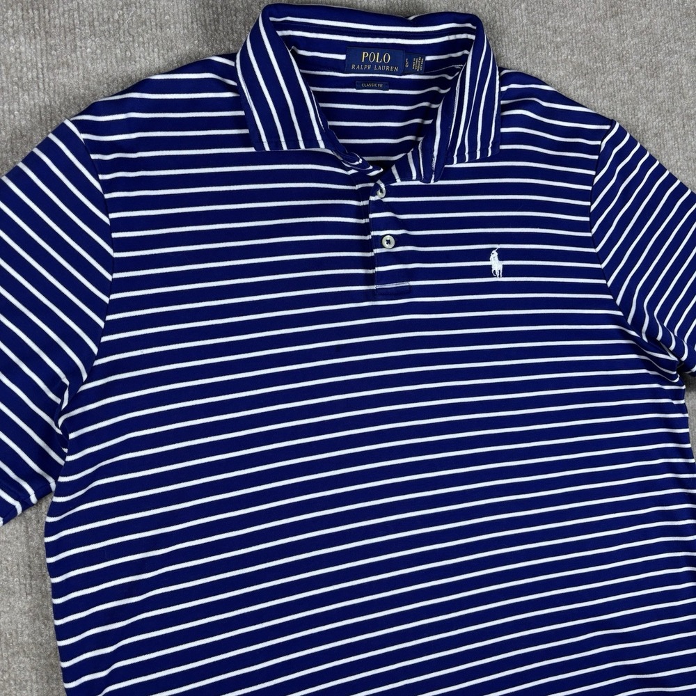 Polo Ralph Lauren Classic Fit Polo Shirt Mens Large Blue White Striped Golf